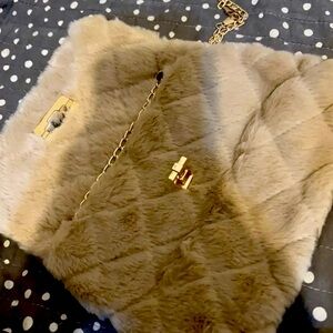 Casual Faux Fur Crossbody Bag with Chain Strap and Turn-Lock Closure,